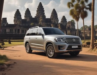 a silver suv parked on a dirt road