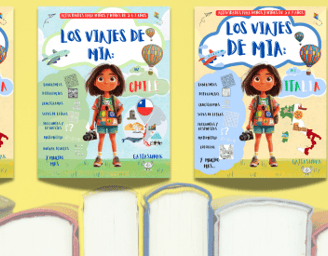 Algunos cuadernos impresos que pueden comprarse de "Las aventuras de Mia" y "Miaren Bidaiak".