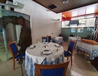 a restaurant with a table set for two