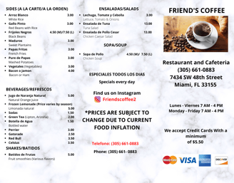 Friend's Coffee menu page 1