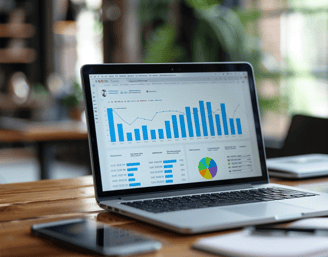 Laptop Displaying Metrics: Fractional Content Strategy