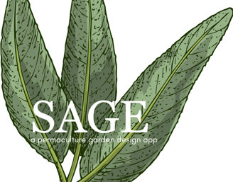 The logo of SAGE - a permaculture design app - features a hand-drawn sage leaf.