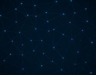 a dark blue background with a pattern interconnected lines and dots