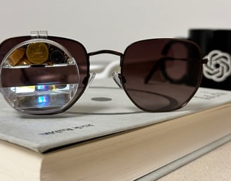 a pair of AI sunglasses and a book on a book