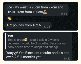 client's weight loss result