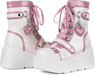 Harajuku Boots: Platform Ankle Boots for Women. Goth Round Toe with a Cute Heart