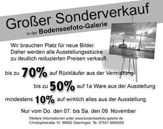 Großer Sonderverkauf in der Bodenseefoto-Galerie Überlingen - Bis zu 70% Rabatt
