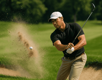 a man playing golf in a golf course