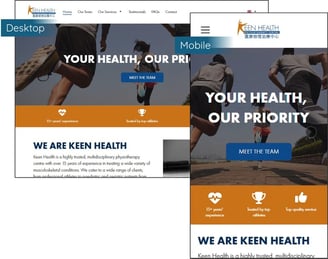 Screenshots of the desktop and mobile versions of the Keen Health website homepage