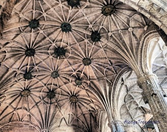 a large cathedral style vaulted ceiling with multiple but simple decorations