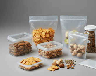 a variety of food items in a variety of bags