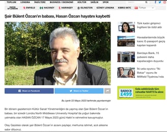 Şair Bülent Özcan'ın Babası Hasan Özcan, Olay Gazetesi, Londra