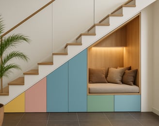 Rangement Malin Sous Escalier Moderne/Coin Lecture Sous Escalier Design et Rangement Minimaliste