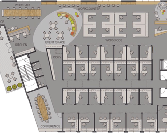 plano planta de oficina coworking