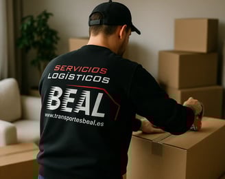 Operario de Mudanzas BEAL embalando cajas para una mudanza