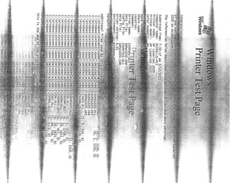 Visual representation of toner cartridge problems, showing a partially filled toner with streaks on 
