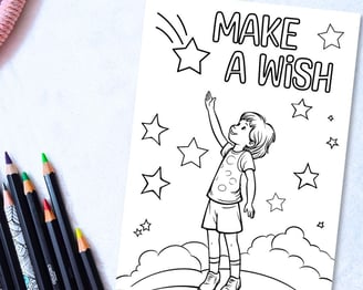 Printable Make a Wish Coloring Birthday Card for Kids