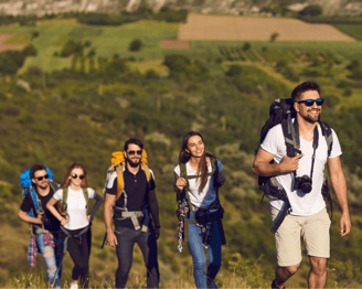 Reisegruppe geht wandern