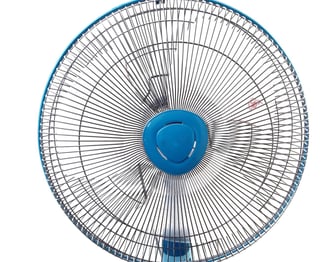 a fan on a white background with a blue fan