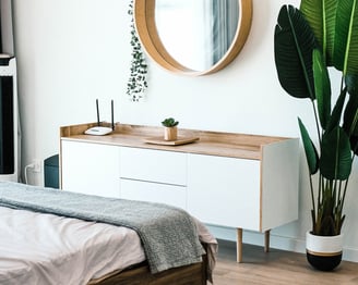bedroom bed and plant