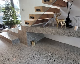 Polished concrete step and shelf feature 