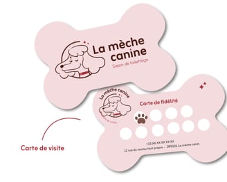 Réalisation : carte de visite - La mèche canine -Salon de toilettage- Amy Atelier Graphique