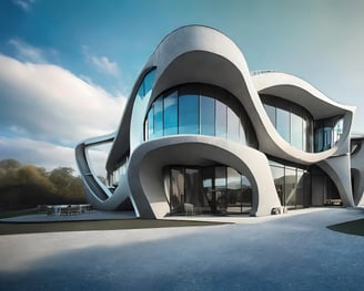 a modern house with a curved, curved, curved, curved, curved, curved