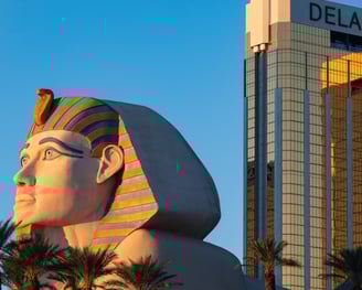 a large statue of a sphinx statue at the luxor las vegas in front of the Delano hotel