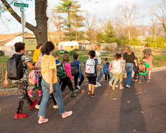 Group of our Benton Elementary students walking to our facilities in a line.