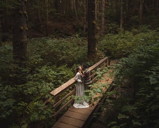 couple eloping at rainforest train in British Columbia 