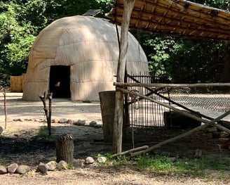 a dome shaped structure with a wooden structure