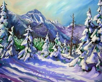 Acrylic on Canvs painting of Waterton Lakes by Ryan Lewis