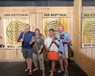 a group of people standing in front of a target