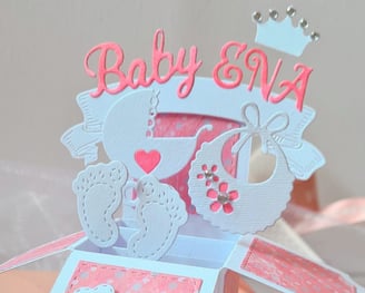 Handmade new baby pop up card made with Sizzix to welcome newborn baby girl or newborn baby boy