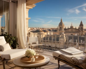 a balcony with a view of a city in Spain