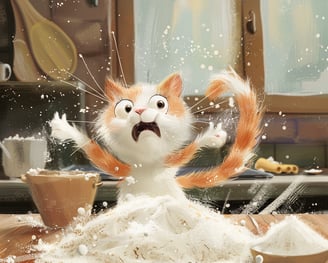 a mischievous cat spilled the flour