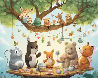 a group of animals sitting on a tree stump