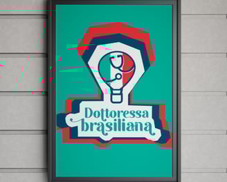 Quadro com logo de médica com balão, bandeira da Italia e estetoscópio 