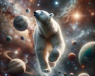 A polar bear in the middle of a galaxy