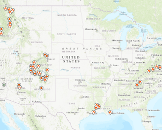 INCIweb fire map sample image from December 2023 of larger fires in the US.