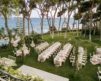 Aerial view of Villa El Rincon in Marbella during a luxury seaside destination wedding with Mediterranean scenery.
