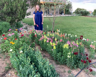 Jessica Otterstrom in her cut flower garden at her home in New Mexico