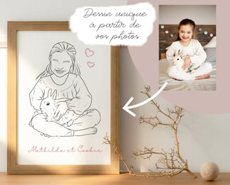 illustration petite fille avec lapin et photo de référence pour illustration personnalisée