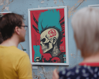 Decoração de escritório com ilustração de grafite.
