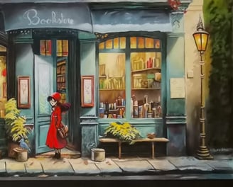 a painting of a woman in a red coat, design htcreation