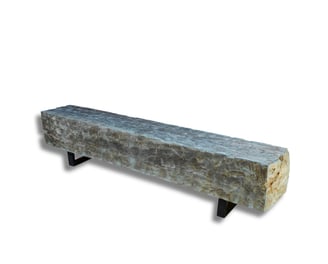 long wooden bench with stone texture