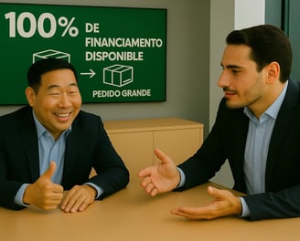 two men sitting at a table with a sign that says 100 % of the price