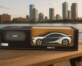 Carro a control remoto BMW en su caja 