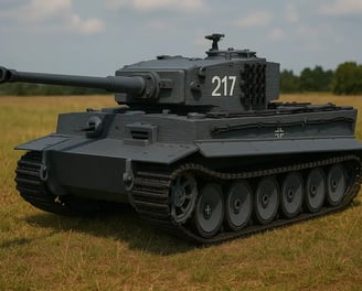 tanque a control remoto en campo de batalla