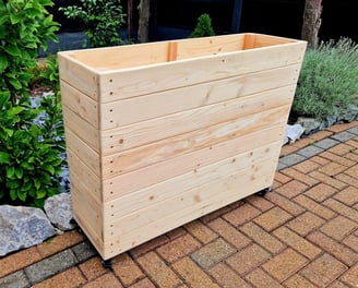 restaurant planter on wheels shallow bottom WOODEN OUTDOOR PLANTER GARDEN SOLID WOOD HANDMADE UK LONDON THROUGH tall large